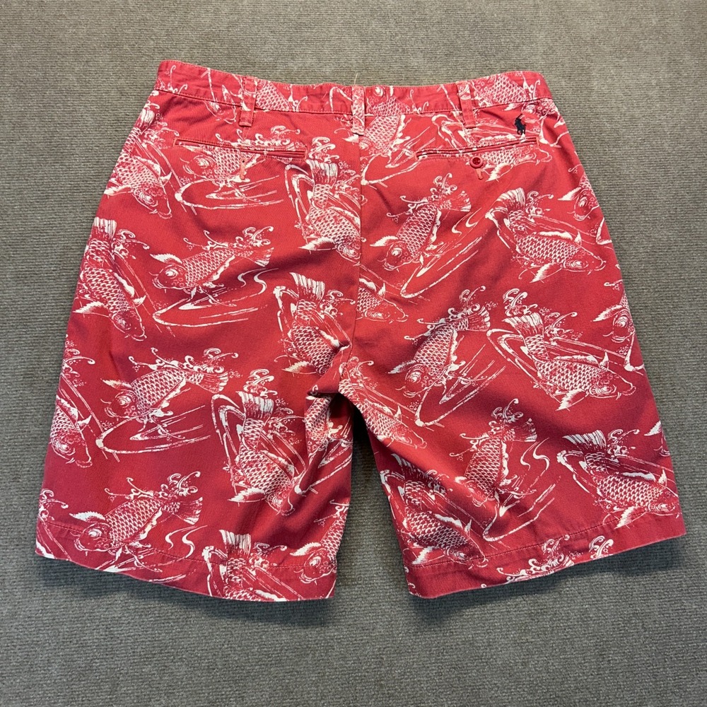 Polo Ralph Lauren Fishing Shorts Men's 36 Red AOP Fish 100% Cotton 10" - Picture 10 of 11